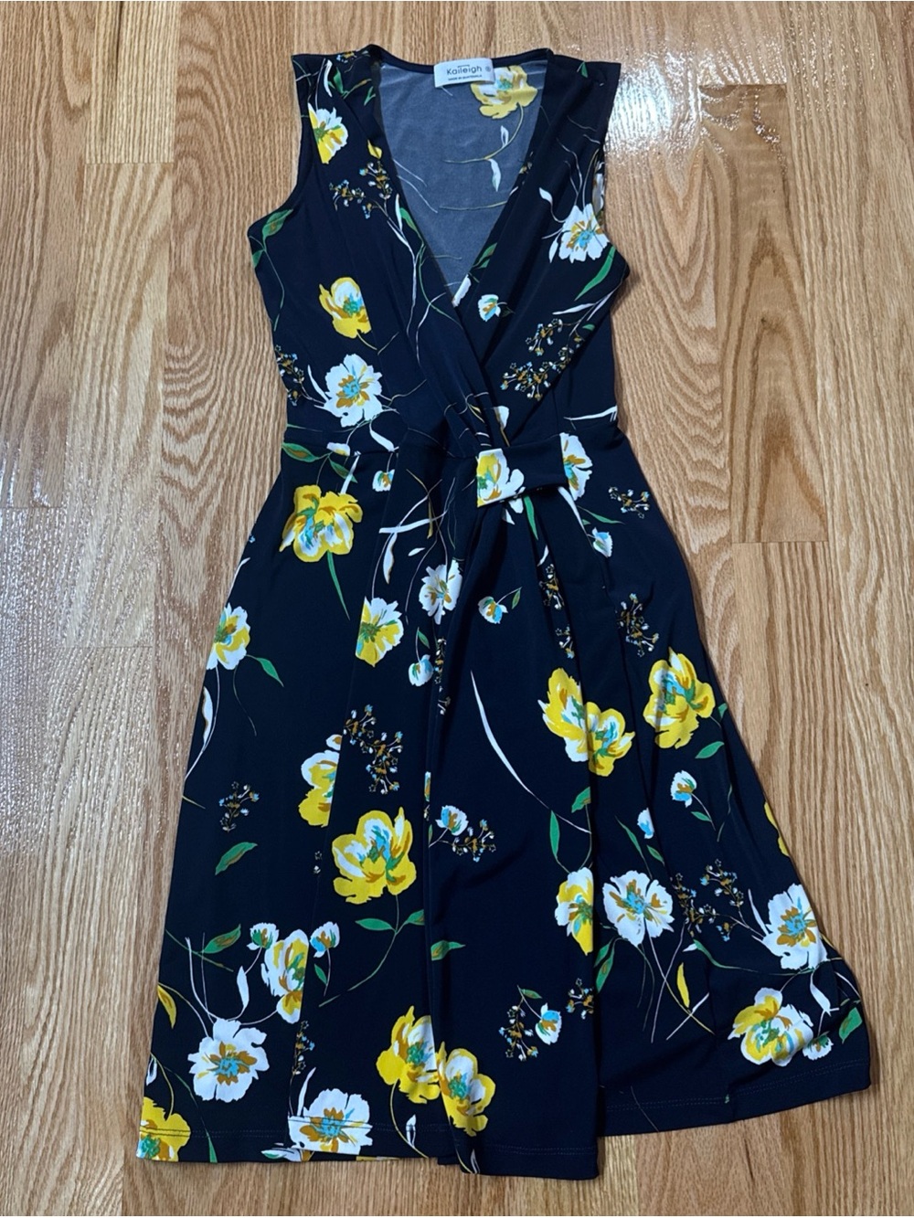 Kaileigh Black Floral Faux Wrap Romantic Cottage Sleeveless Dress Spring Summer